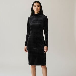 Majestic Filatures Paris Navy Houndstooth Velvet Midi Dress Size 1 New with Tags